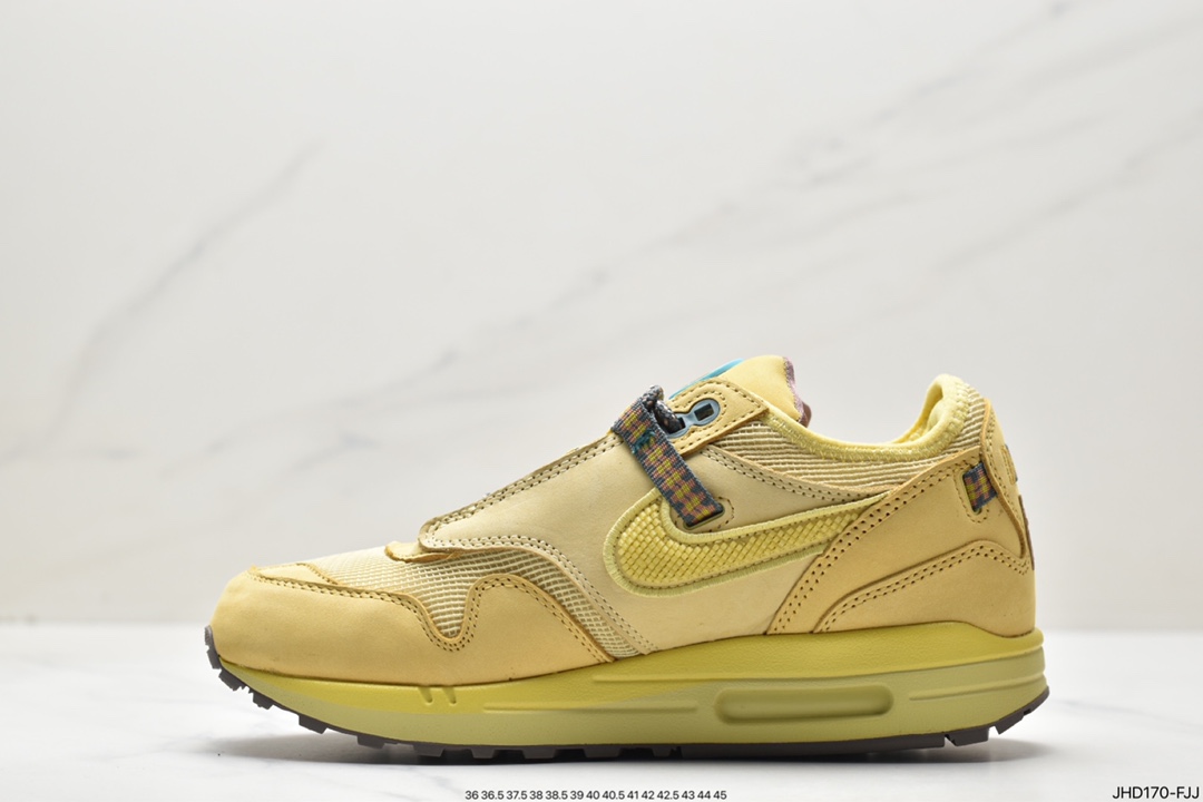 190 Travis Scott x Nike Air Max 1” Wheat/Lemon”改版款低帮慢跑鞋“做旧倒钩” DO9392-200