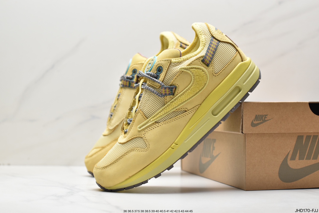 190 Travis Scott x Nike Air Max 1” Wheat/Lemon”改版款低帮慢跑鞋“做旧倒钩” DO9392-200