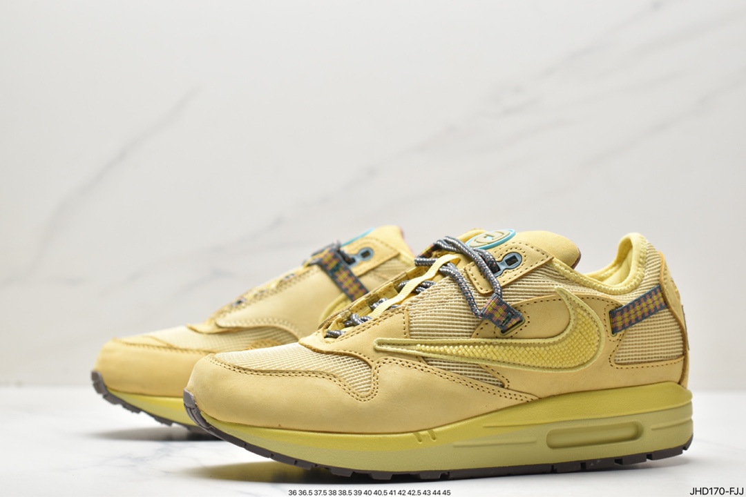 190 Travis Scott x Nike Air Max 1” Wheat/Lemon”改版款低帮慢跑鞋“做旧倒钩” DO9392-200