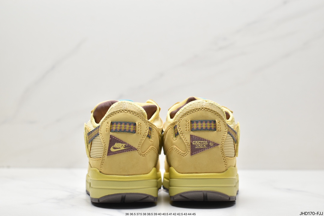 190 Travis Scott x Nike Air Max 1” Wheat/Lemon”改版款低帮慢跑鞋“做旧倒钩” DO9392-200