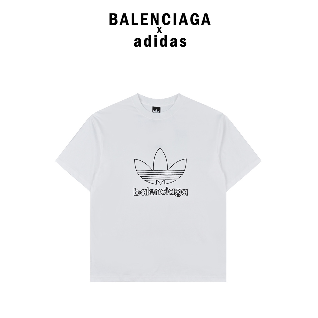 Balenciaga X Adidas 巴黎世家联名三叶草墨绿刺绣短袖T恤