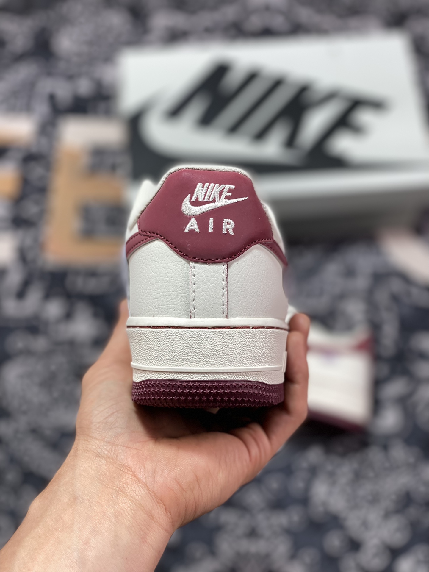 Nike Air Force 1 '07 Low QS ”Sail White/Brown/Mint Blue Swoosh” Air Force One Sneakers ”Leather Beige Wine Red Small Hook” FB1839-215