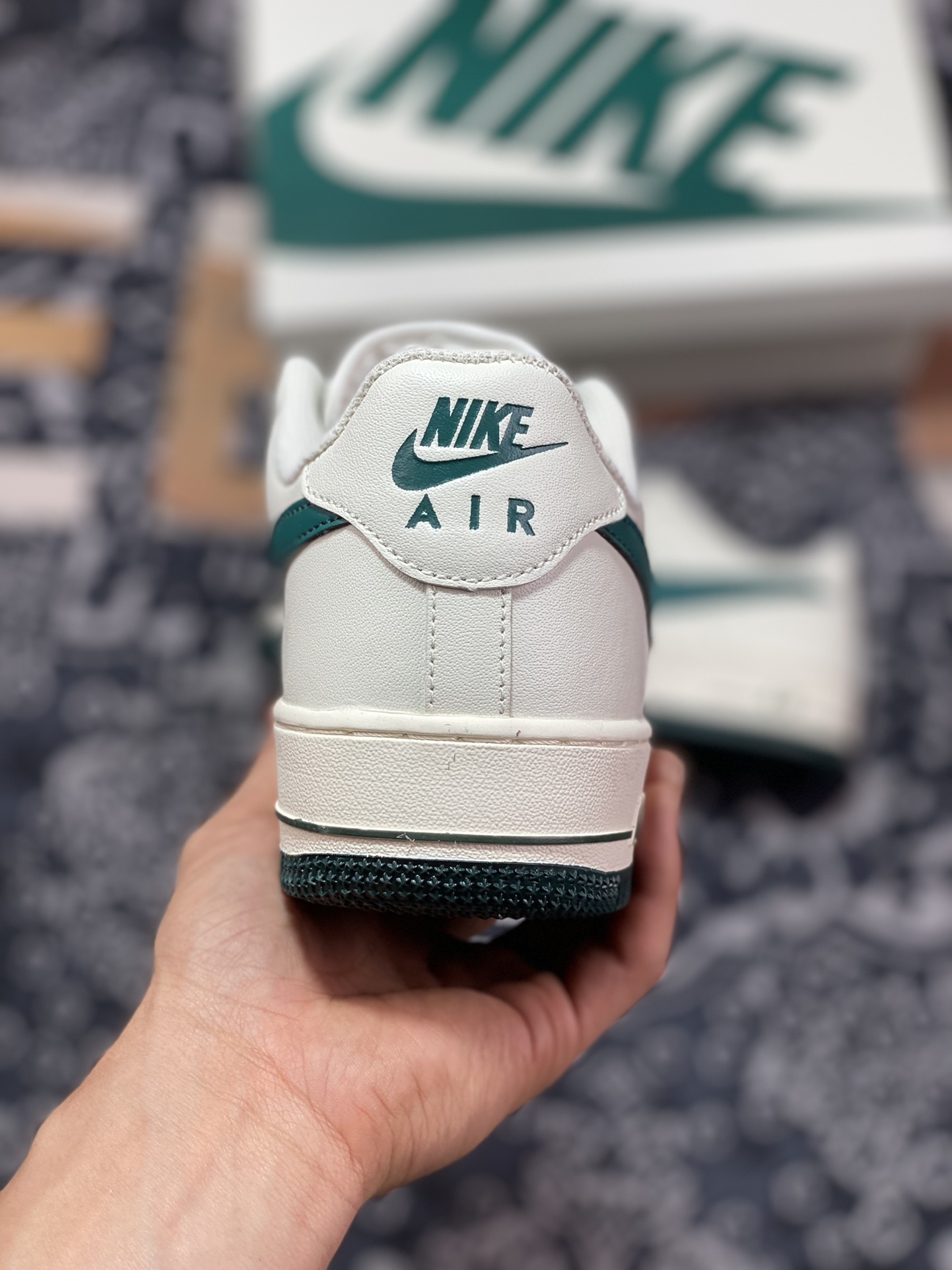 Nike Air Force 1'07 Low ”Beige/Lake Green/Jumbo Swoosh” Air Force One sneakers ”Leather Beige Lake Green Jumbo Swoosh” SP0758-027