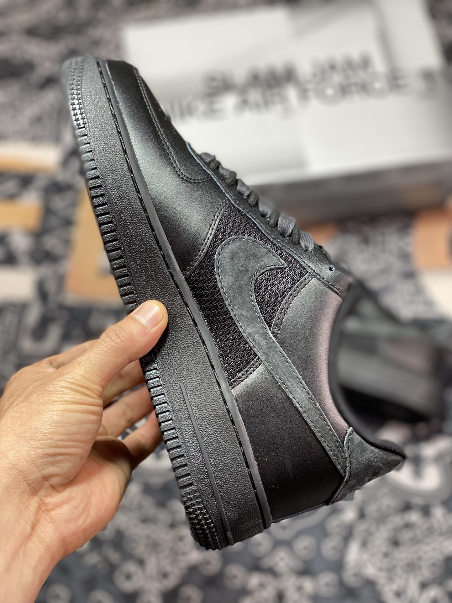 Slam Jam x Nike Air Force 1 Low SP ”Black” Air Force One Sneakers ”Joint All Black Carbon Gray Punching” DX5590-001