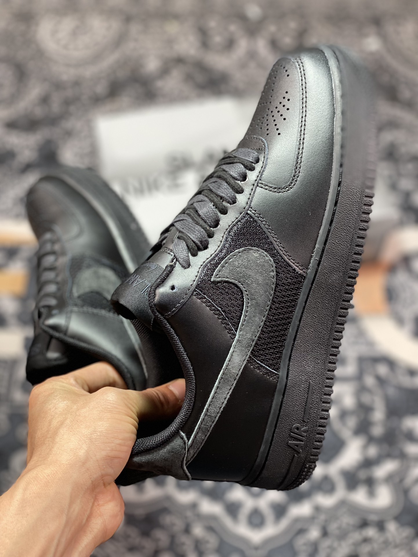 Slam Jam x Nike Air Force 1 Low SP ”Black” Air Force One Sneakers ”Joint All Black Carbon Gray Punching” DX5590-001