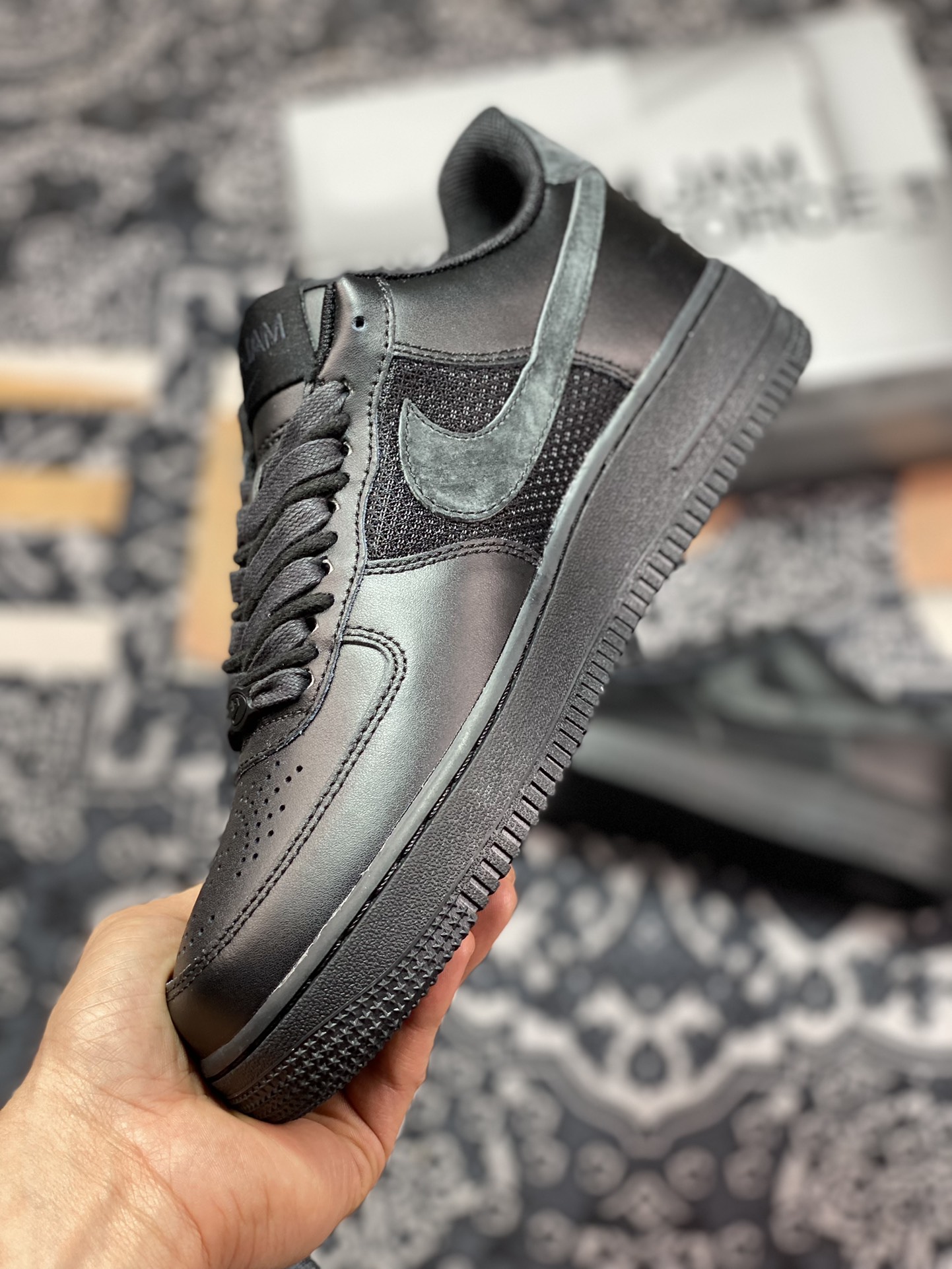 Slam Jam x Nike Air Force 1 Low SP ”Black” Air Force One Sneakers ”Joint All Black Carbon Gray Punching” DX5590-001