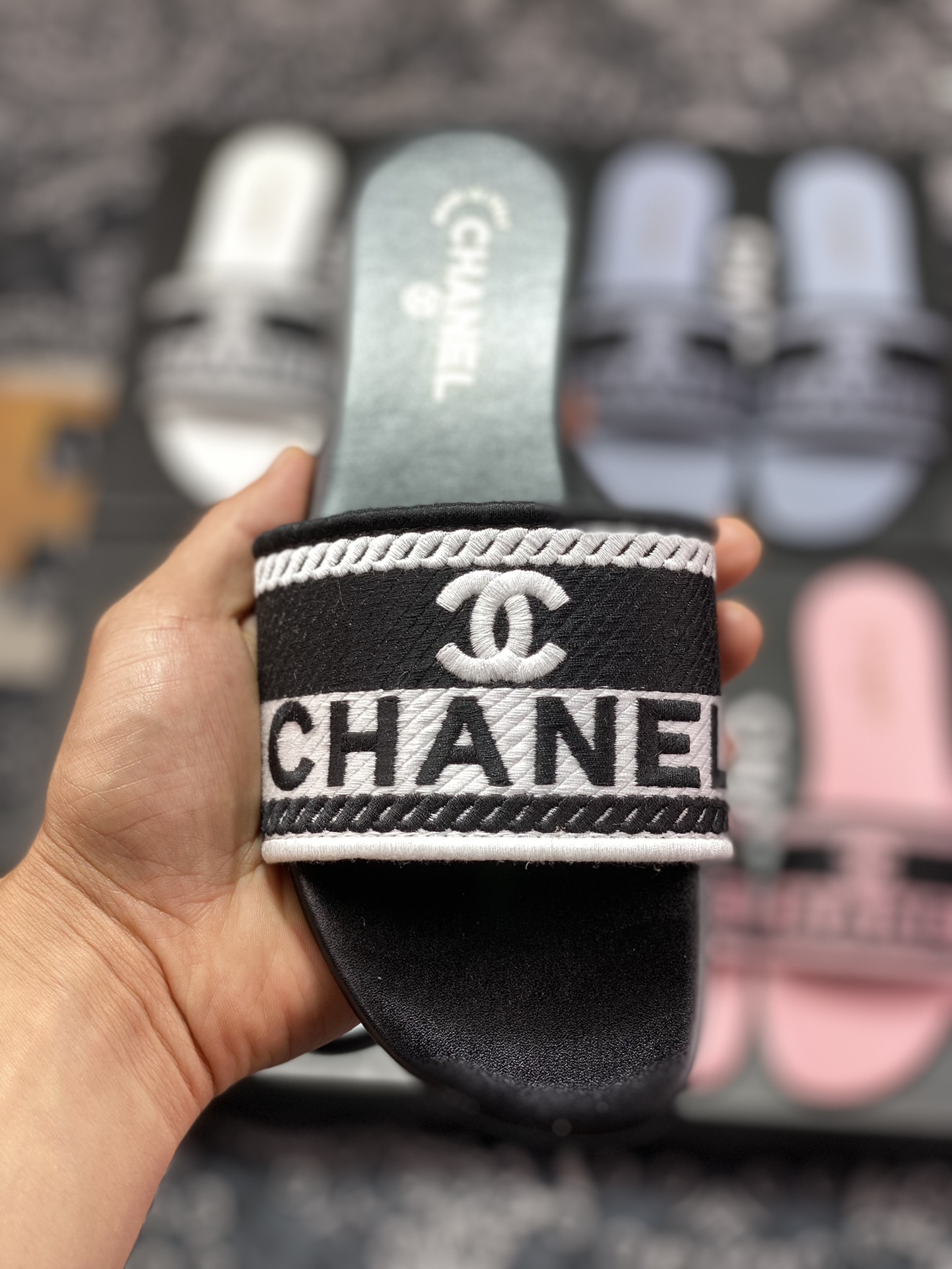 Chanel Interlocking CC Logo Slides Women's Flat Sandals