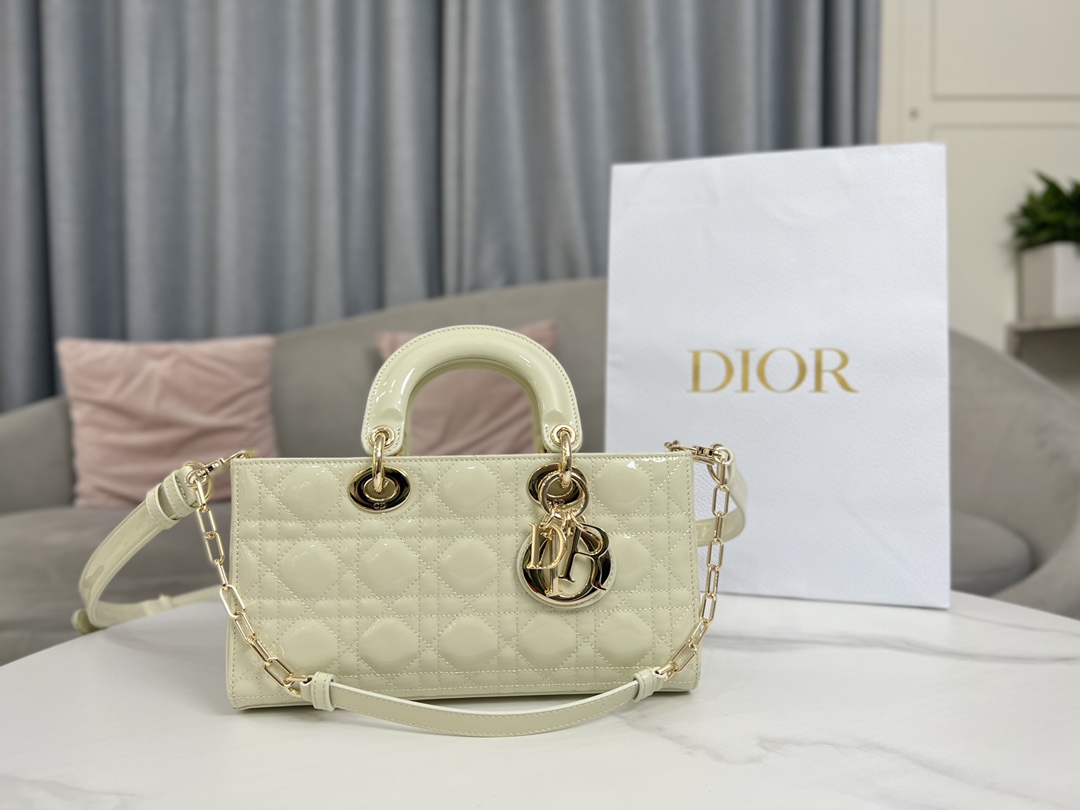 Dior Bags Handbags Gold White Cowhide Patent Leather Lady Chains