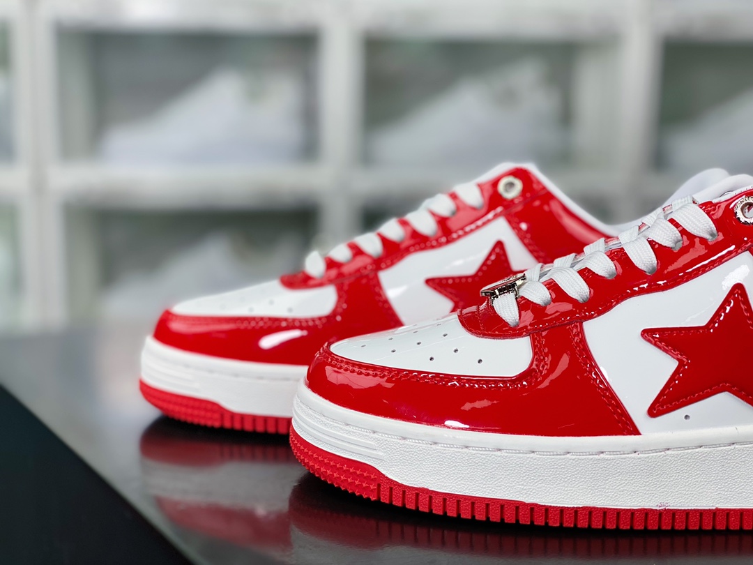 A Bathing 【Ape BAPE】 Sta Low Star Series Low-top Sneakers ”Patent Leather White Red” 001F-WH701-001