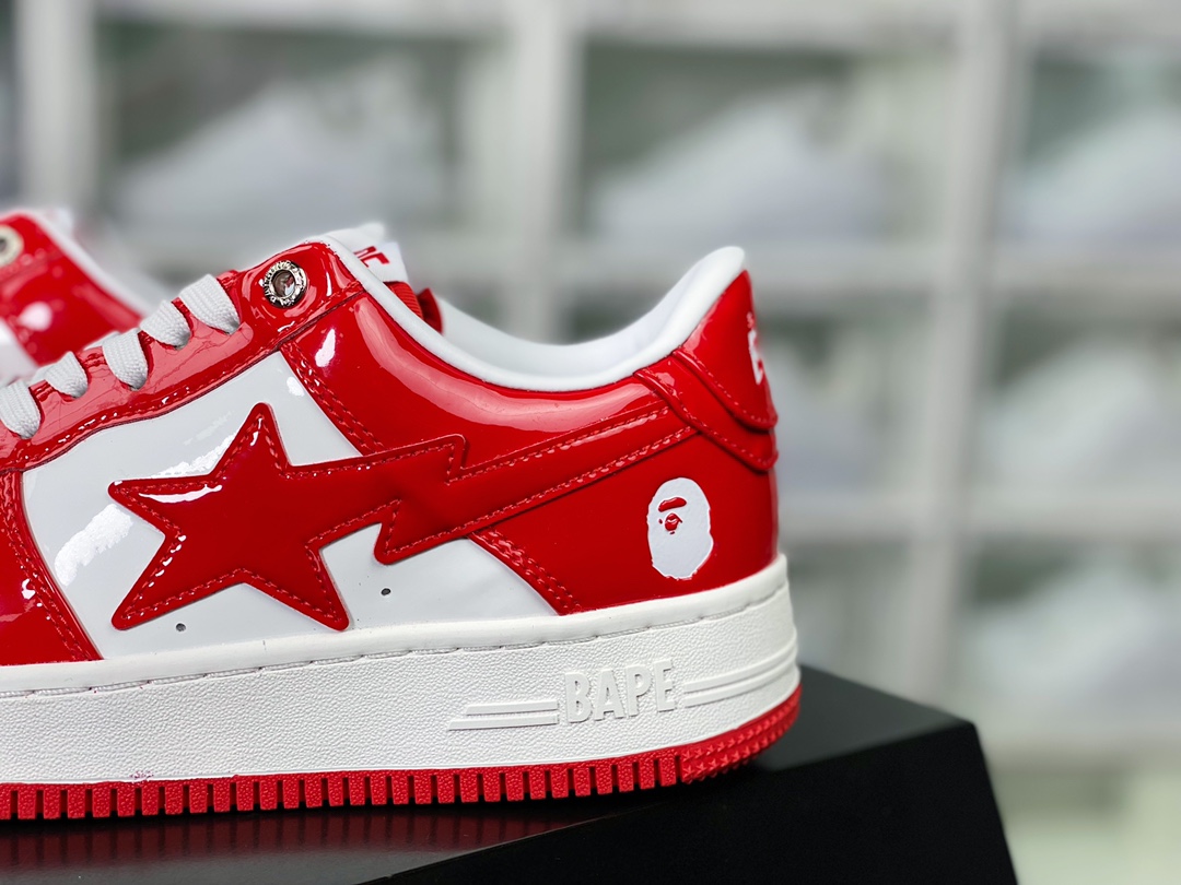 A Bathing 【Ape BAPE】 Sta Low Star Series Low-top Sneakers ”Patent Leather White Red” 001F-WH701-001