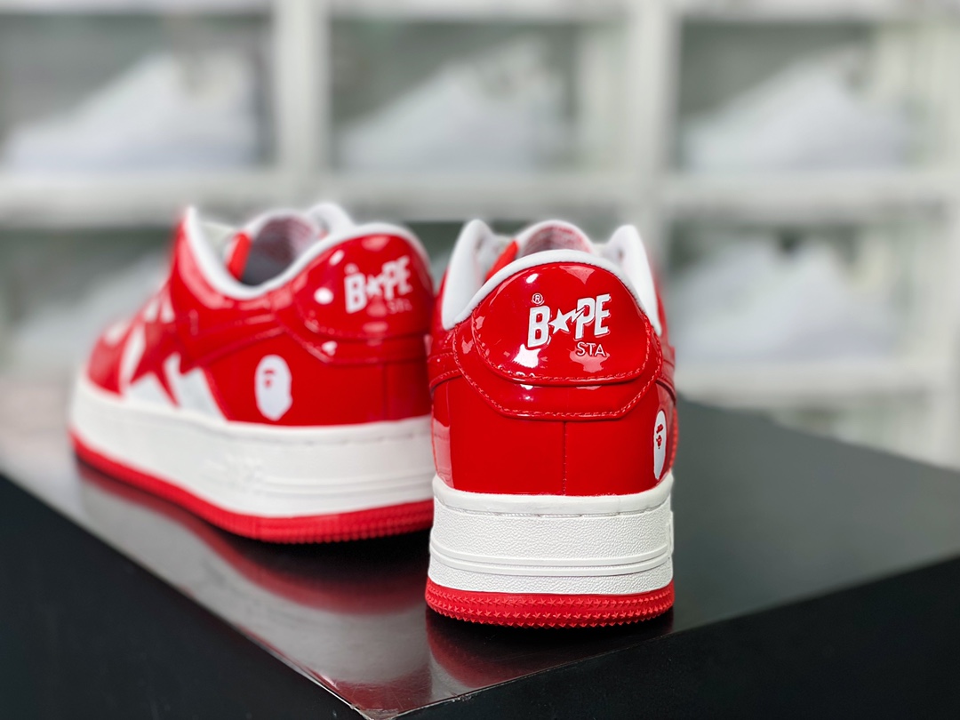 A Bathing 【Ape BAPE】 Sta Low Star Series Low-top Sneakers ”Patent Leather White Red” 001F-WH701-001