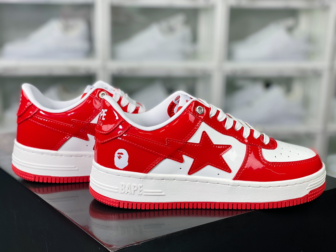 A Bathing 【Ape BAPE】 Sta Low Star Series Low-top Sneakers ”Patent Leather White Red” 001F-WH701-001