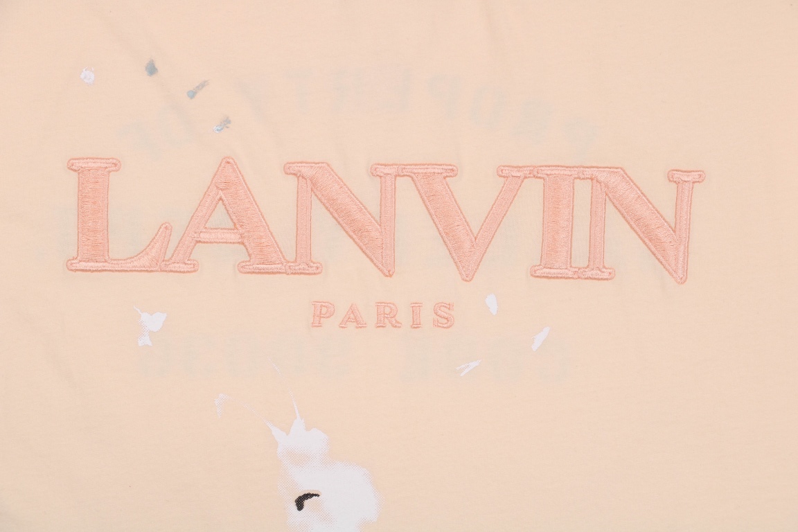 Lanvin x Gallery Dept联名 23ss 粉米色泼墨手绘字母刺绣短袖