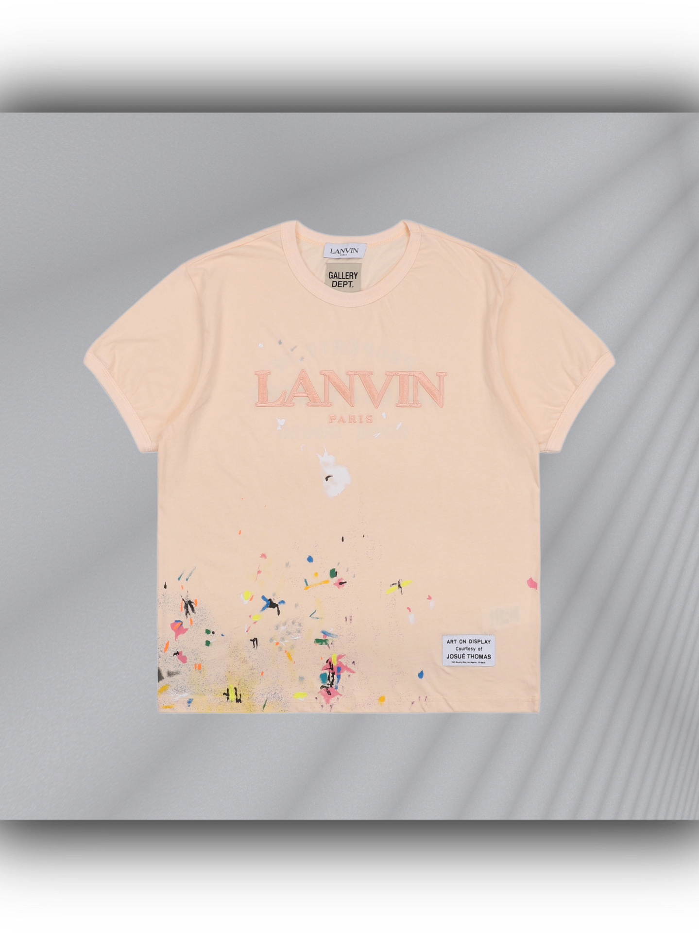 Lanvin x Gallery Dept联名 23ss 粉米色泼墨手绘字母刺绣短袖