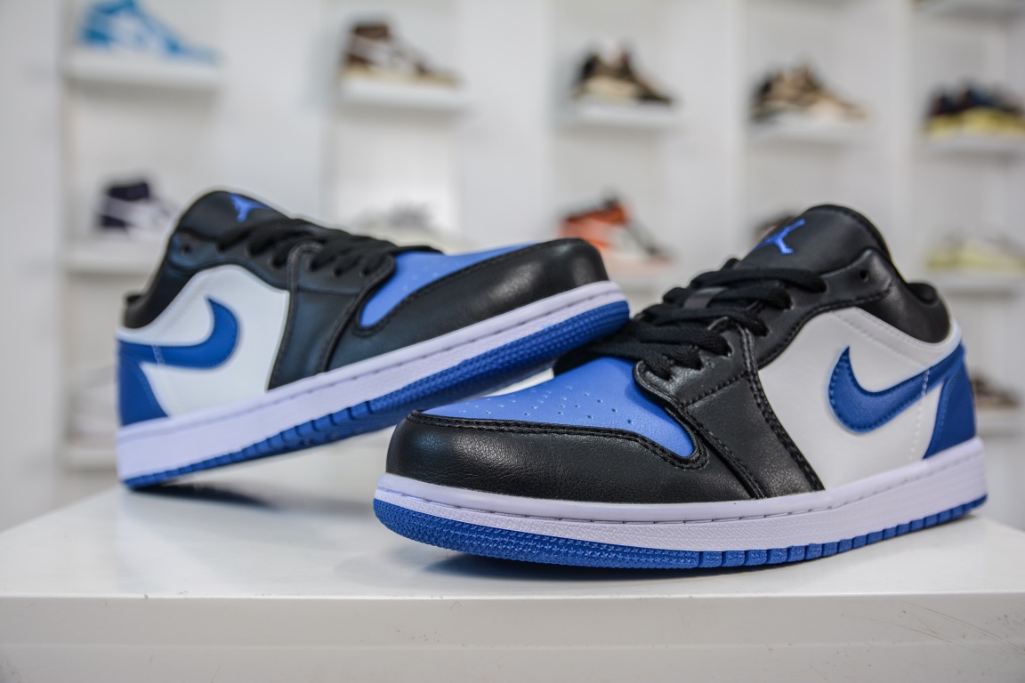 T Original Air Jordan 1 Low black and white blue toe AJ1 Joe 1 low-top casual sneakers 553558-140