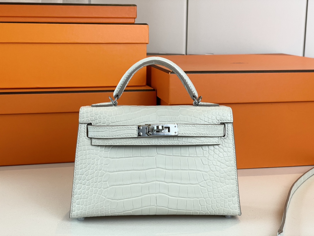 Hermes Kelly Handbags Crossbody & Shoulder Bags White Silver Hardware Mini