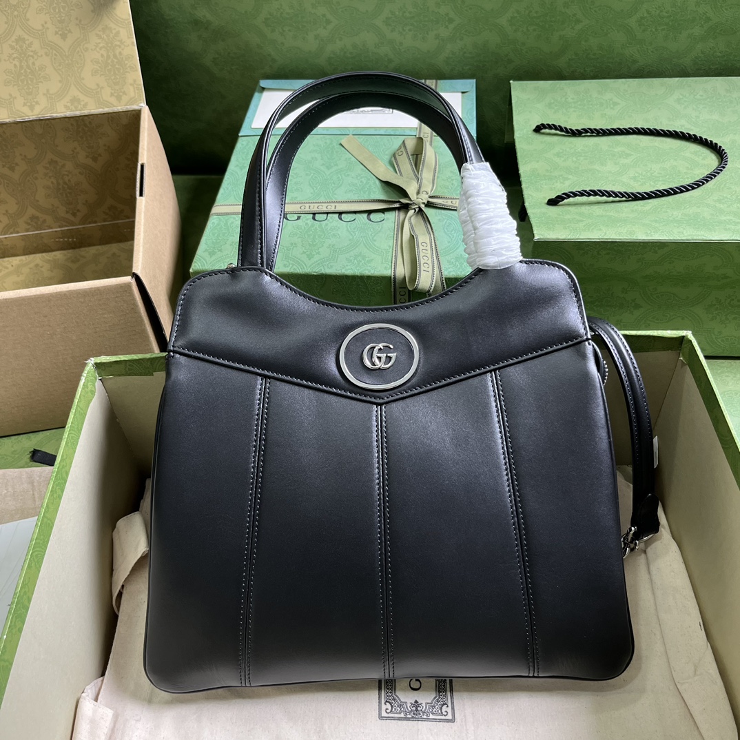 GUCCI мини-тоут GG из черной кожи с двойной G-фурнитурой и стеганым узором