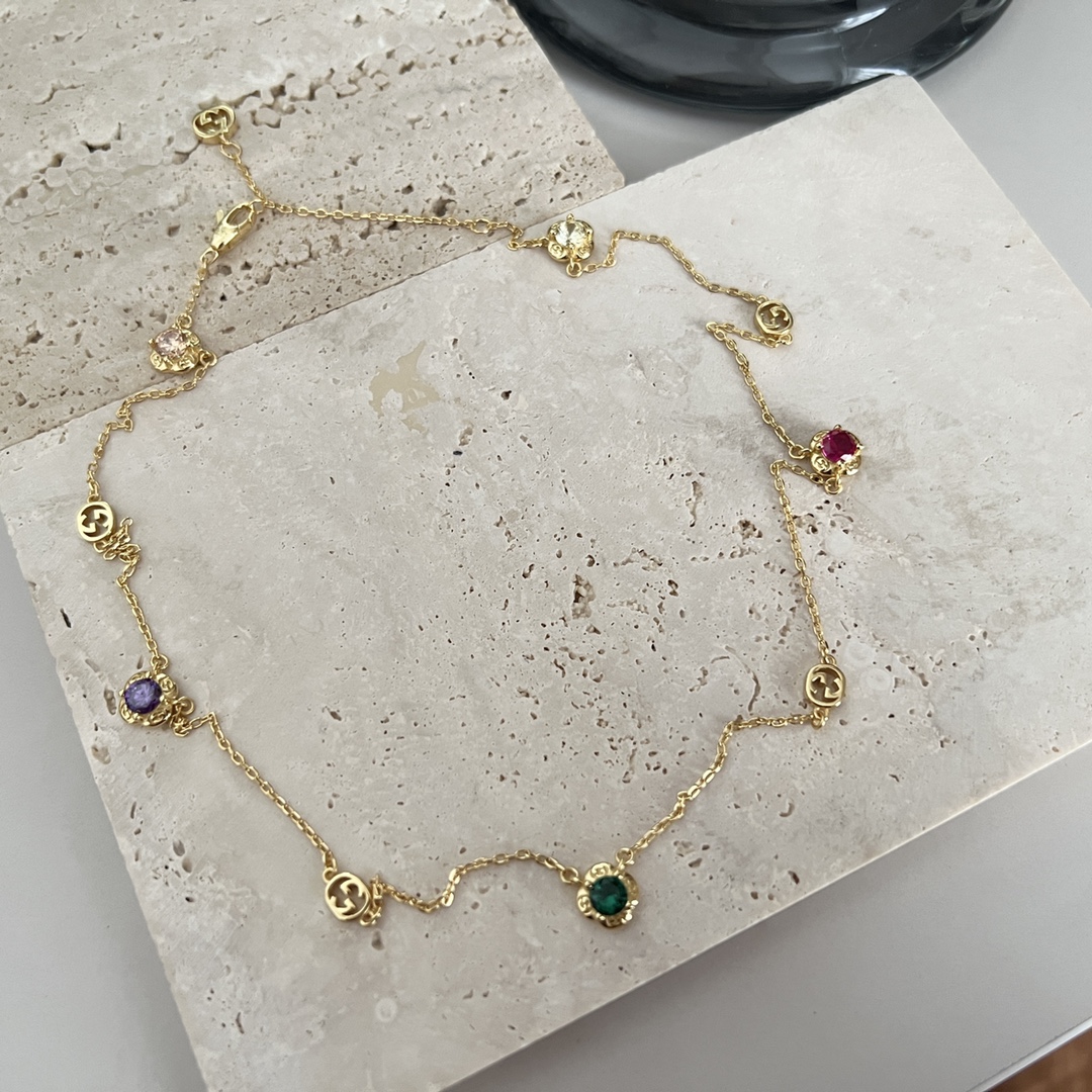 NO:360735,Gucci 925 sterling silver interlocking double G gem gold necklace size 42cm, Gucci necklace, gucci, gucci, necklace, pure silver19860909Gucci古驰925纯银互扣式双G宝石金色项链 尺寸42cm,古驰项链,gucci,gucci,necklace,pure silver,Jewelry