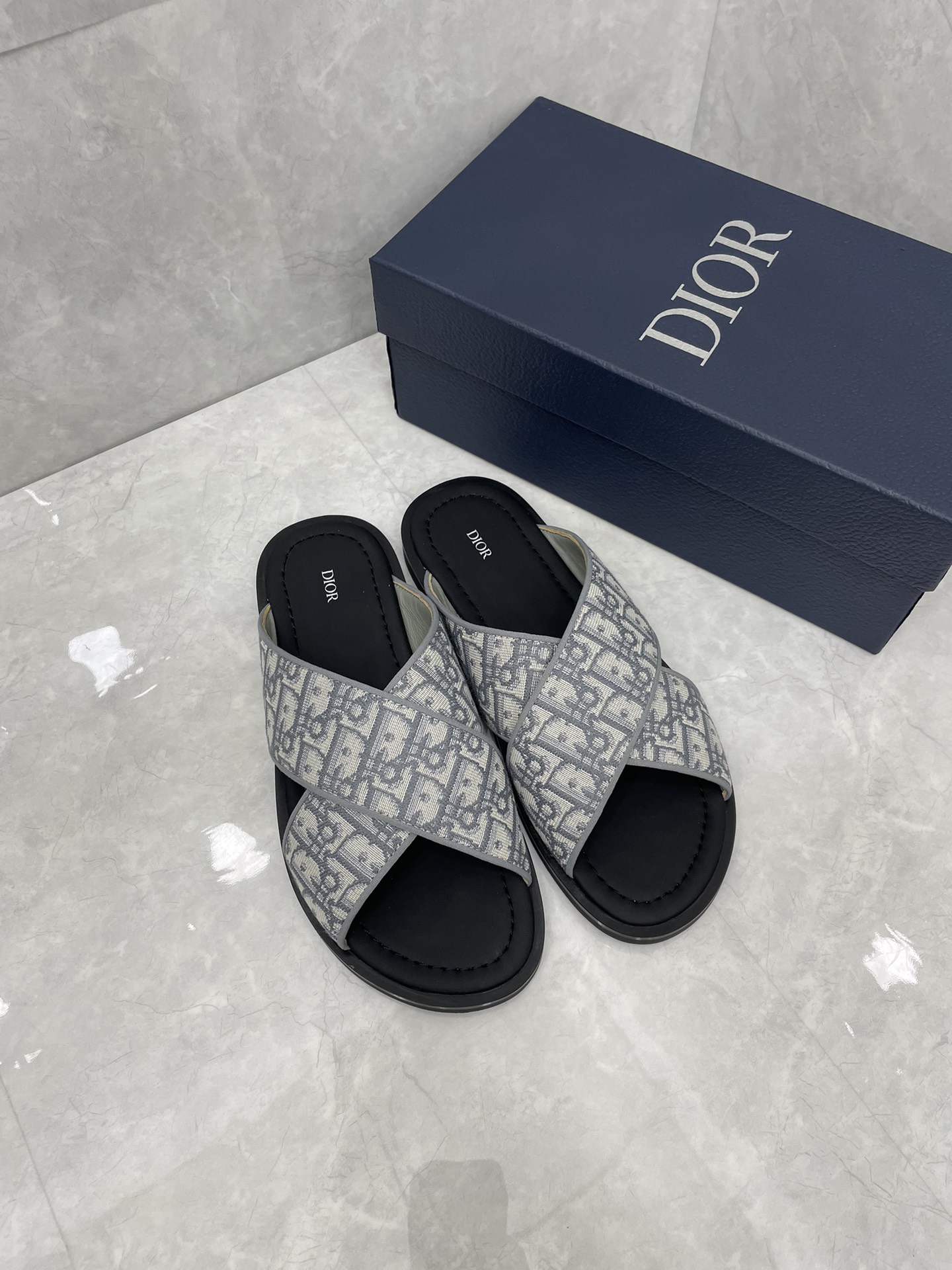 Dior Shoes Sandals Beige Black Grey Men Rubber Silk TPU Summer Collection Oblique Casual