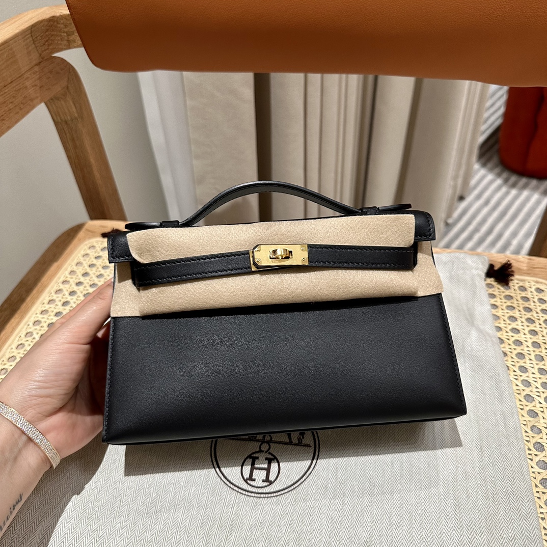 Hermès mini kelly 1, ck89/Black, swift, gold, 22cm, all handmade!!