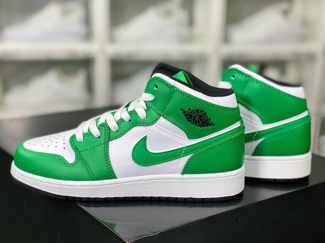 Air Jordan 1 Mid GS ”Valentines Day” AJ1 Jordan 1 basketball shoes ”leather white green” DQ8423-301