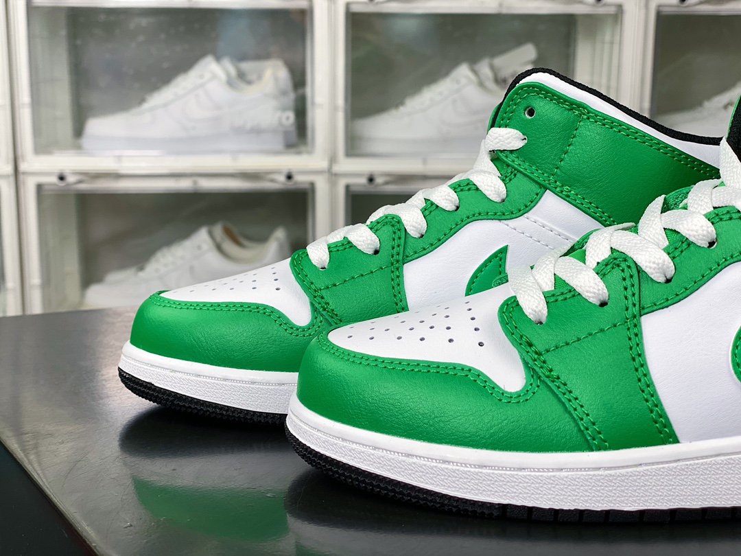 Air Jordan 1 Mid GS ”Valentines Day” AJ1 Jordan 1 basketball shoes ”leather white green” DQ8423-301