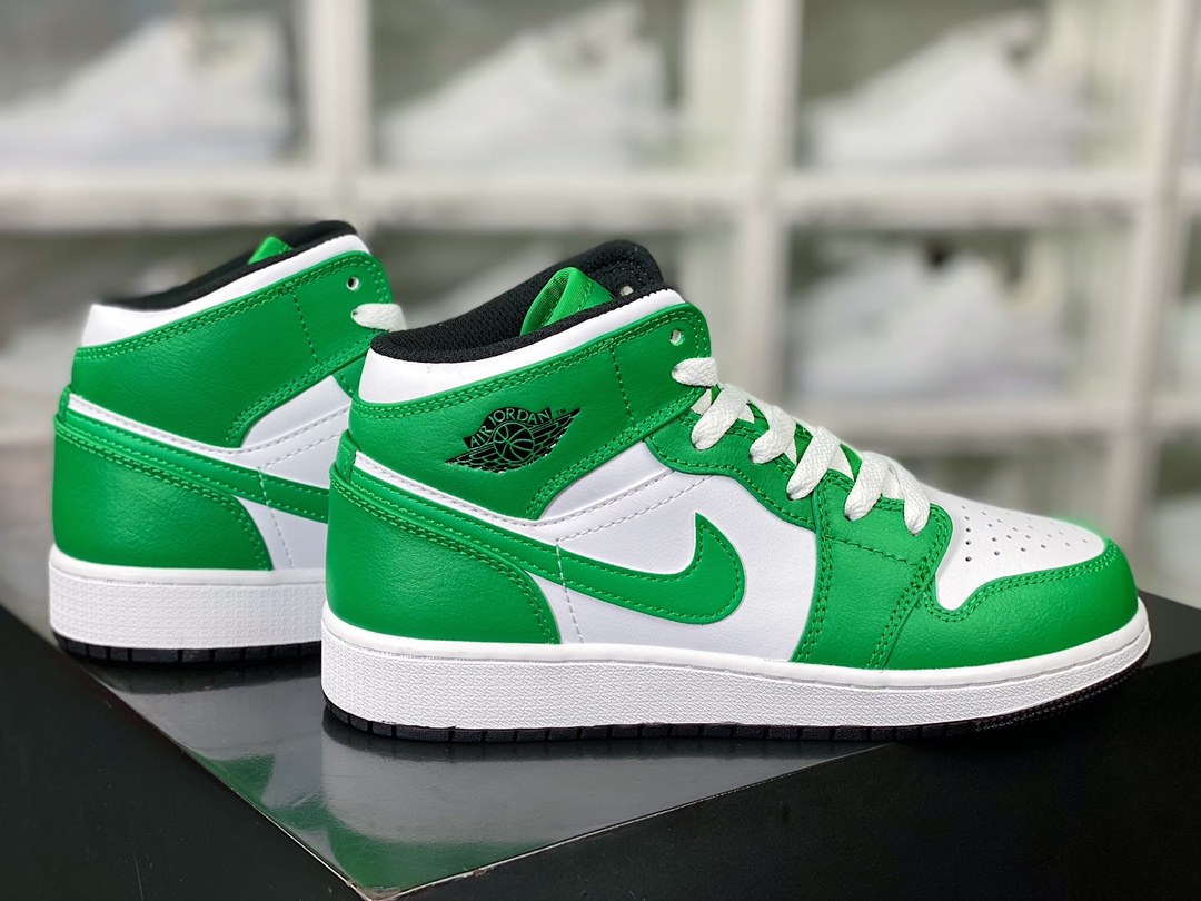 Air Jordan 1 Mid GS ”Valentines Day” AJ1 Jordan 1 basketball shoes ”leather white green” DQ8423-301