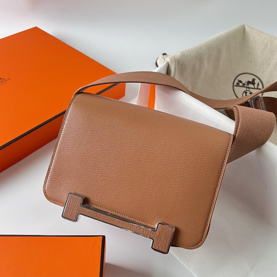 Hermès Hermes Geta Chevre Goat Leather Birdwood Silver Buckle