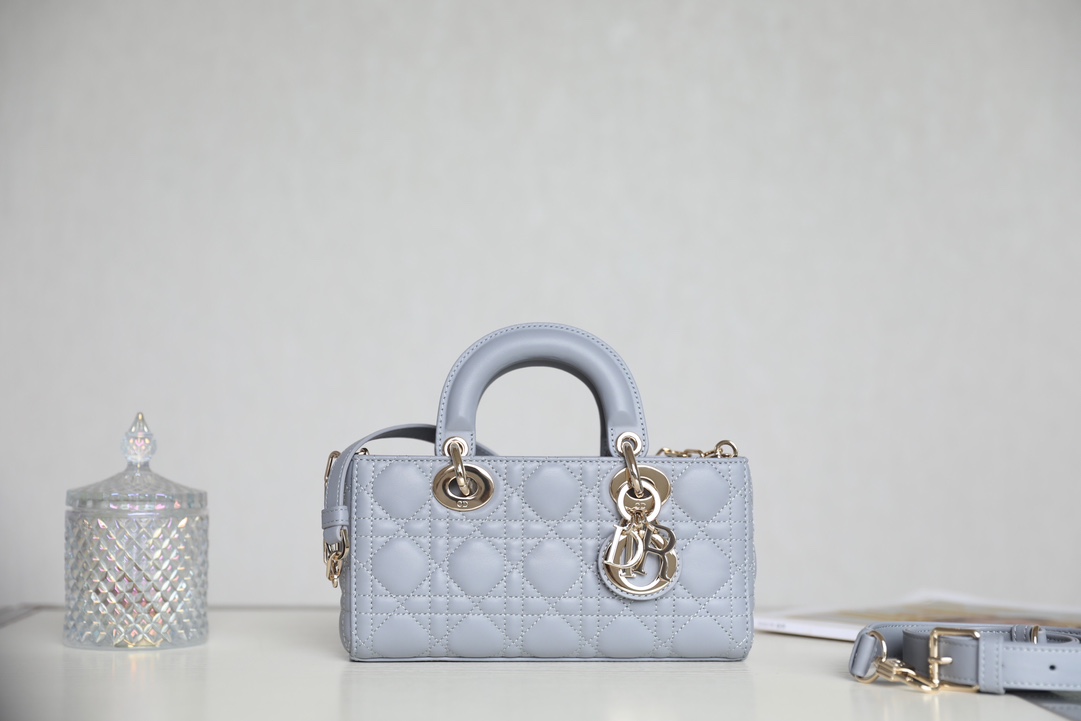 Dior Lady Bags Handbags Gold Grey Canvas Chains