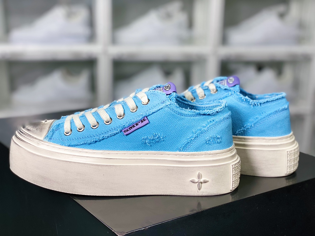 Garden Vintage Skate Low Garden series low-top retro sneakers ”rag canvas sky blue and white distressed” S0001BL