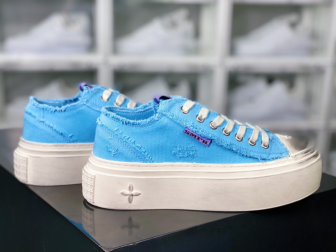 Garden Vintage Skate Low Garden series low-top retro sneakers ”rag canvas sky blue and white distressed” S0001BL