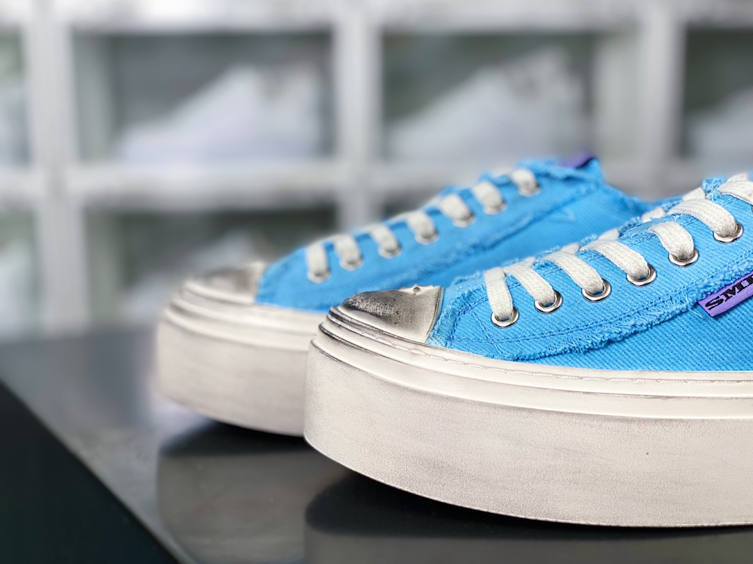 Garden Vintage Skate Low Garden series low-top retro sneakers ”rag canvas sky blue and white distressed” S0001BL