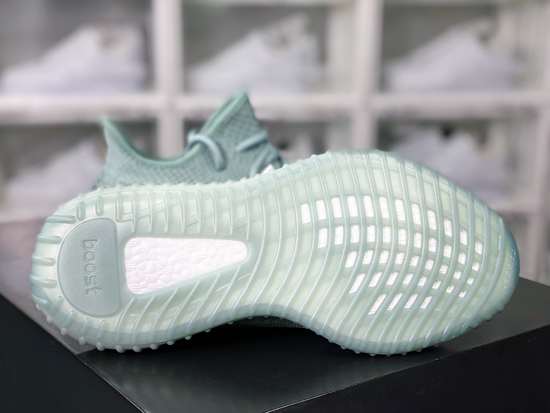 Adidas Yeezy Boost 350 V2 ”Jade Ash” versatile lightweight popcorn midsole casual sports jogging shoes ”Gray Lake Green Black” HQ2060