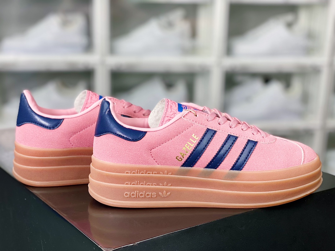 Adidas Originals Gazelle Bold W Antelope Platform Series Sneakers ”Rose Pink Navy Blue Raw Rubber Sole” HO6122