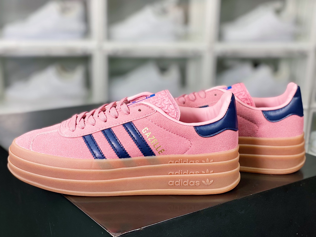 Adidas Originals Gazelle Bold W Antelope Platform Series Sneakers ”Rose Pink Navy Blue Raw Rubber Sole” HO6122