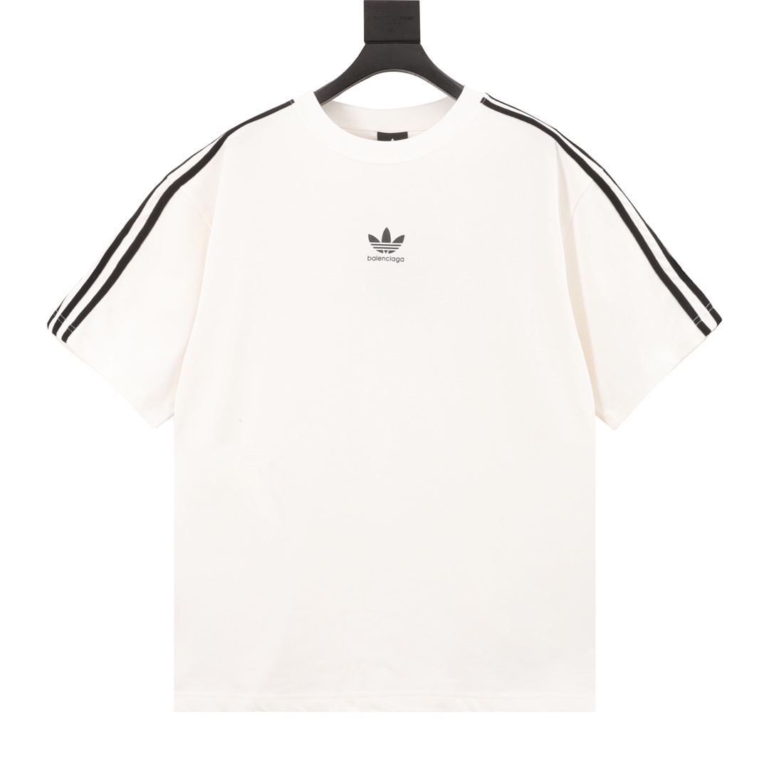 BALENCIAGA/巴黎世家 联名Adidas三叶草 三条杠短袖T恤