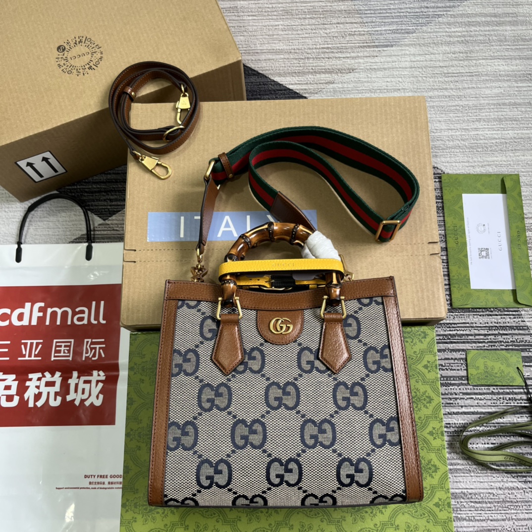 GUCCI 托特包 竹节提手 双G配件 帆布