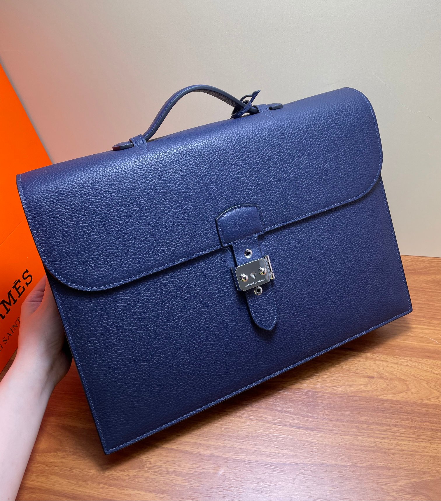 Hermes Men's Blue Leather Briefcase, Top-Handle Bag 39x28x12cm 6 a1684053370375 7750