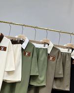 Louis Vuitton Clothing Polo Shorts T-Shirt Two Piece Outfits & Matching Sets Beige Black Green Khaki Summer Collection Fashion Short Sleeve