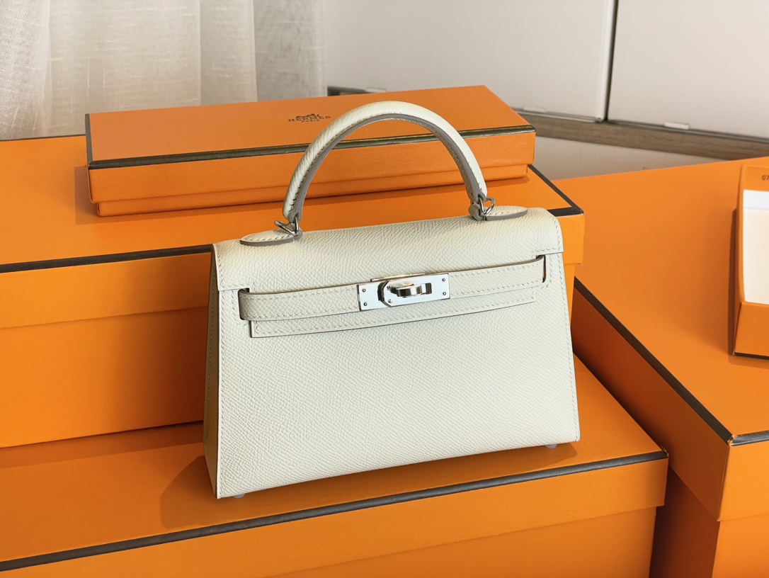 Hermes Kelly AAAA
 Handbags Crossbody & Shoulder Bags Milkshake White Silver Hardware Epsom Mini
