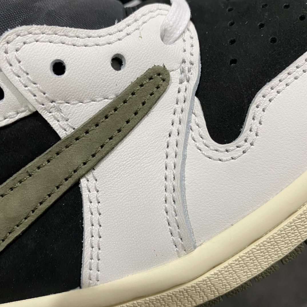 图片[3]-【Y3河源版】Air Jordan 1 x Travis ScottnAJ1 x TS联名白黑绿倒钩5.0  DZ4137-106nnXB细节 采用兴昂原厂Nappa米白皮料n黑皮同样用的兴昂原厂黑色二染磨砂皮n台湾过胶机南宝浇水  XC老员工亲自拉帮nn纯原第一梯队版本 细节均没毛病 品质自观实拍👇🏻n所有皮料均来自原厂 所有细节均多次校对n针车效果同步原鞋 刺绣拉到原厂定做n原楦原纸板开发 后跟弧度收口自然不对折极致一眼正品既视感 进口玻璃冲刀皮料裁剪零毛边承诺百分百一致原鞋 鞋面清洁度最高 QC检验标准 控制溢胶 鞋盒、防尘纸 配件鞋带 均采购来自原厂n 尺码：36-47.5    US: 5.5-14.5-莆田鞋批发中心