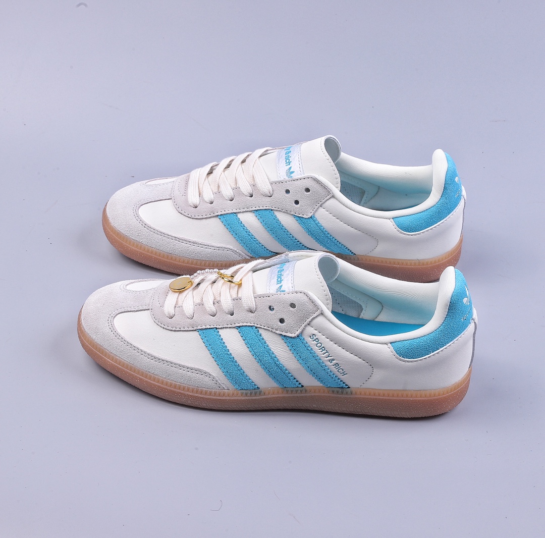 Adidas Originals Samba OG Samba Series Gentleman Sneakers ”White Light Blue Light Gray Raw Rubber Sole” IE7096