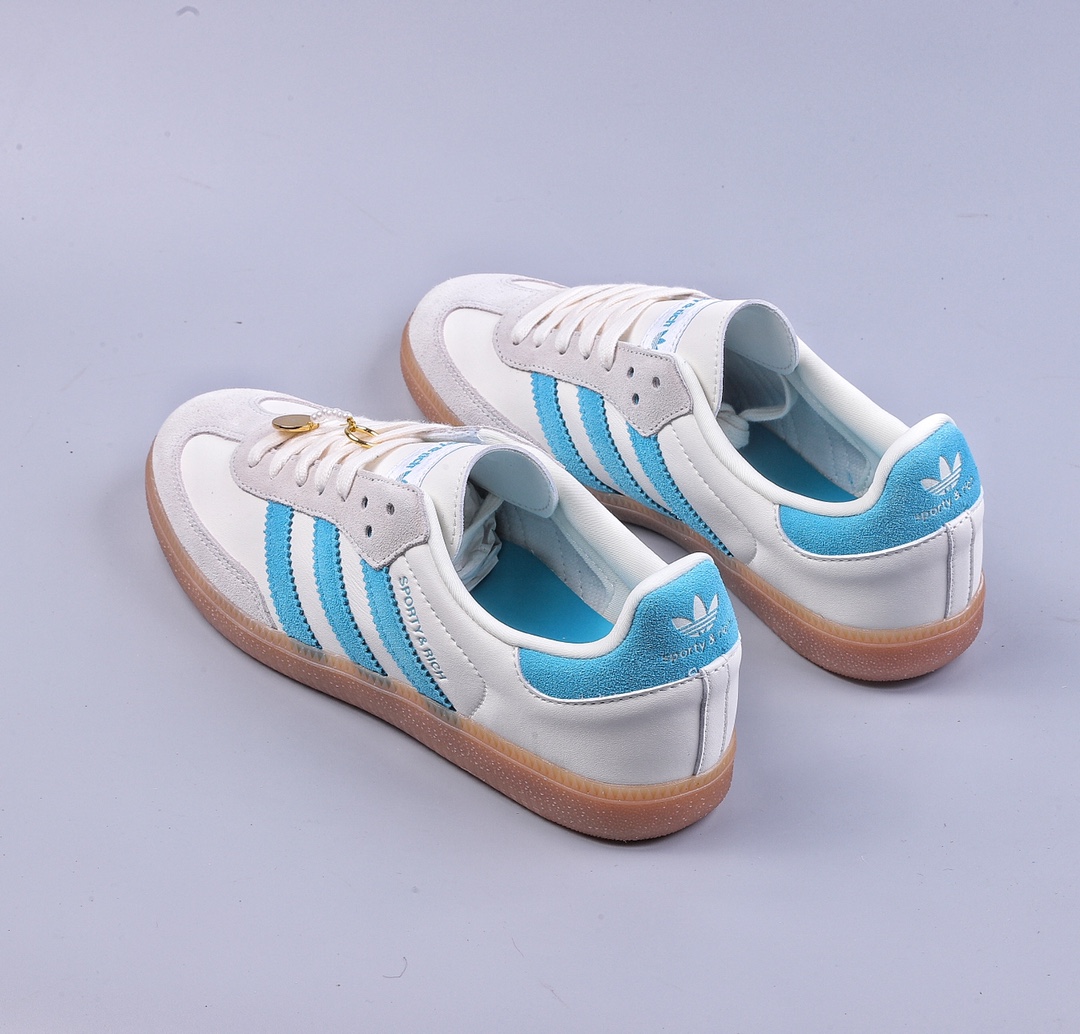 Adidas Originals Samba OG Samba Series Gentleman Sneakers ”White Light Blue Light Gray Raw Rubber Sole” IE7096