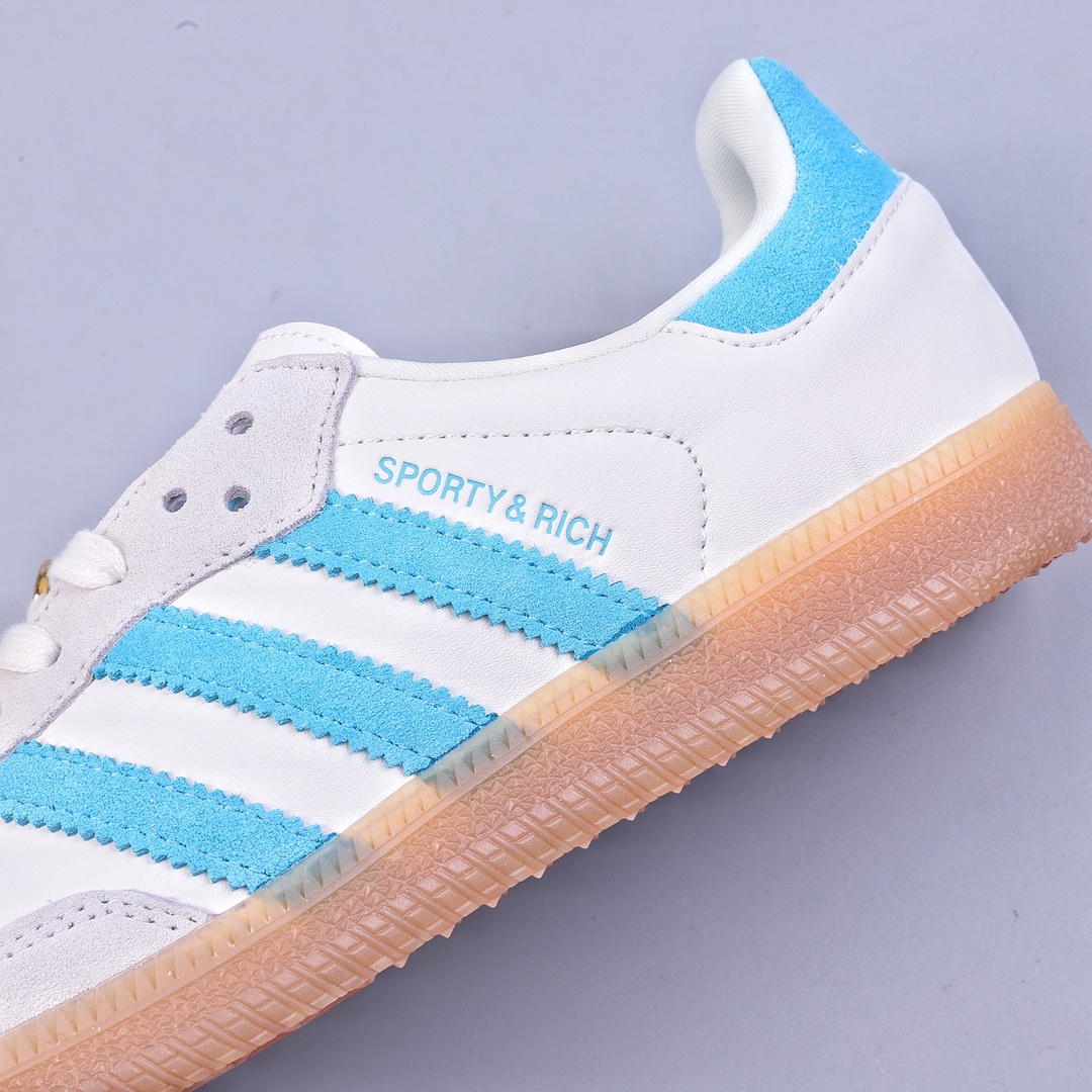 Adidas Originals Samba OG Samba Series Gentleman Sneakers ”White Light Blue Light Gray Raw Rubber Sole” IE7096