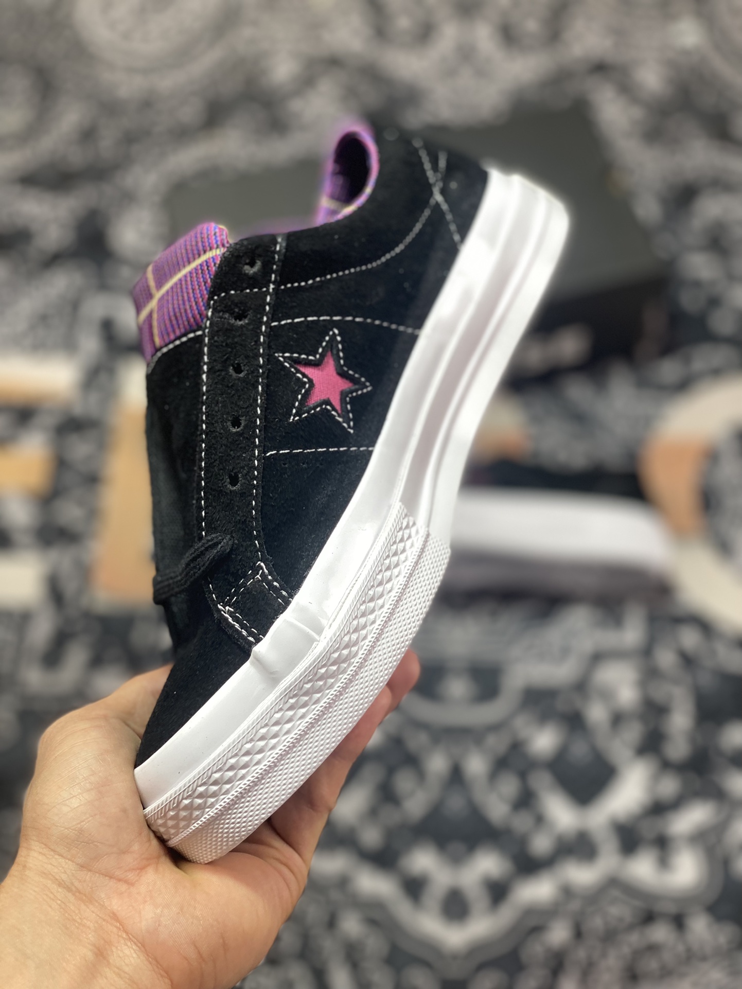 Converse One Star Tropical Feet One Star Suede Classic Black and Purple Low-top Sneakers 166847C