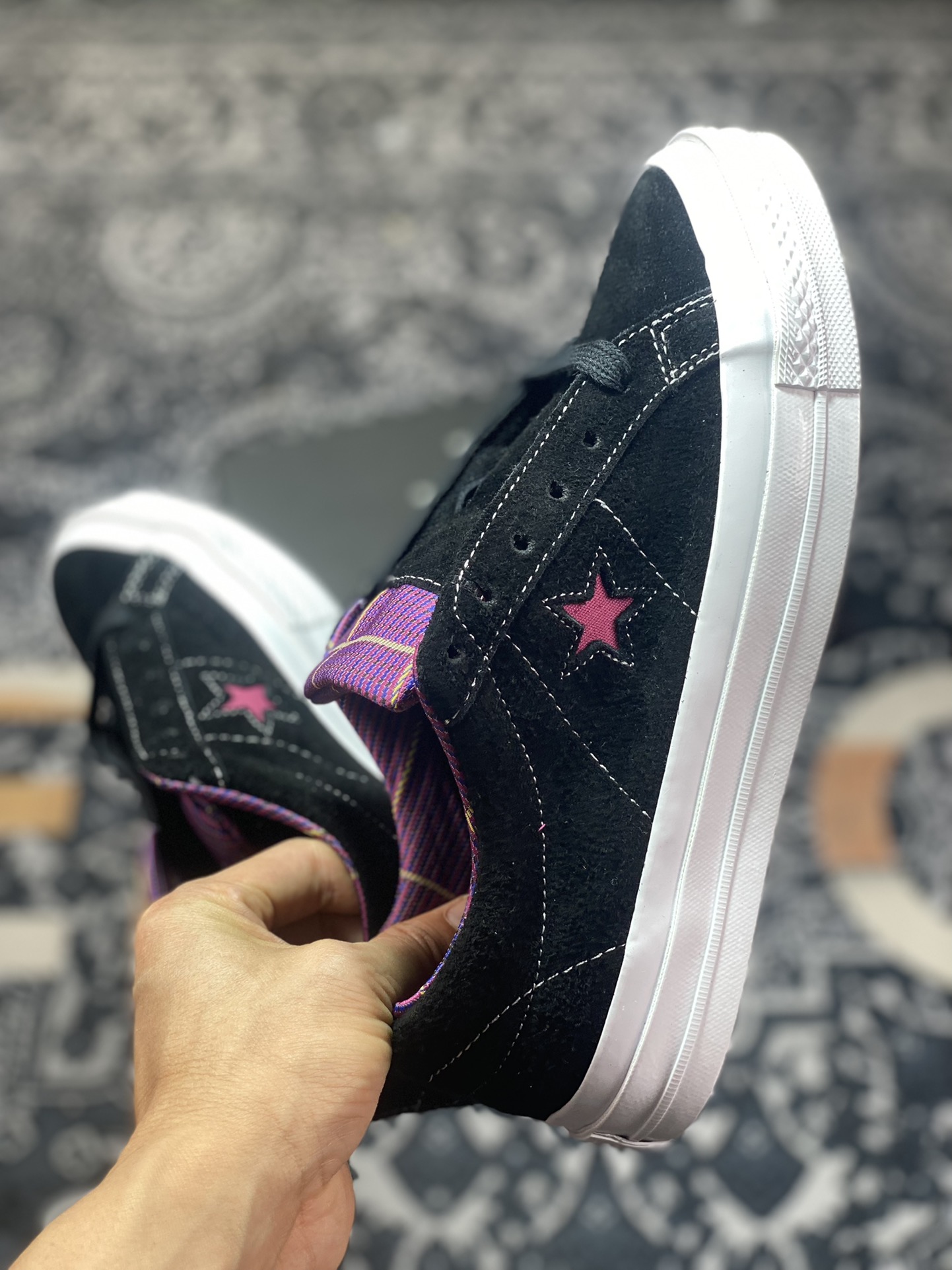 Converse One Star Tropical Feet One Star Suede Classic Black and Purple Low-top Sneakers 166847C