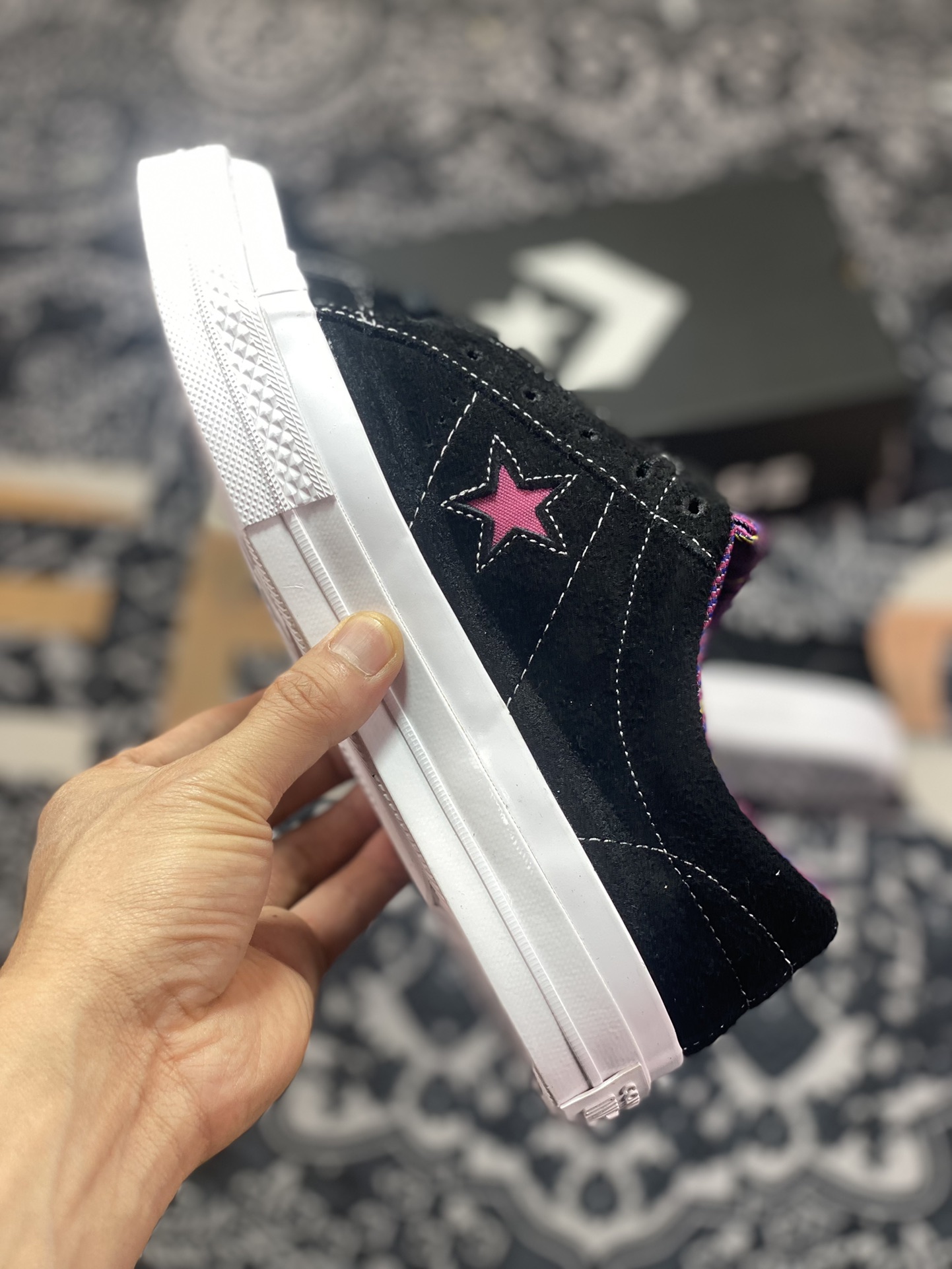 Converse One Star Tropical Feet One Star Suede Classic Black and Purple Low-top Sneakers 166847C