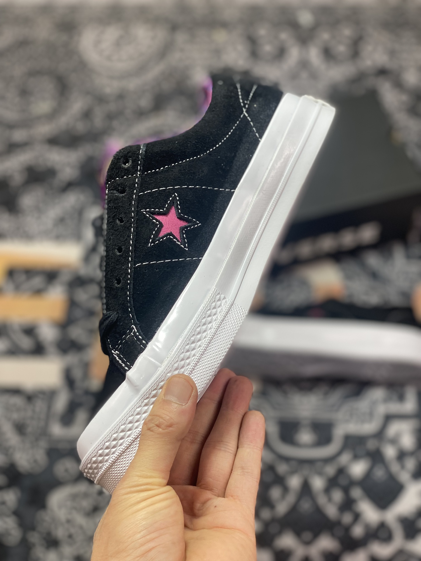 Converse One Star Tropical Feet One Star Suede Classic Black and Purple Low-top Sneakers 166847C