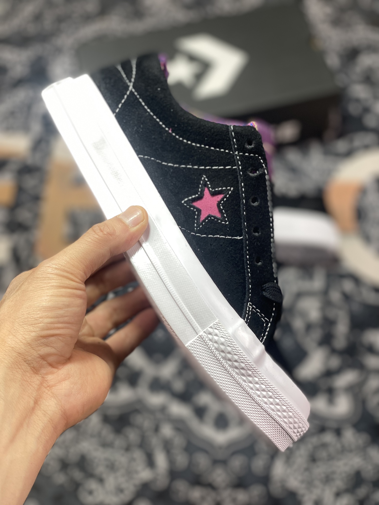 Converse One Star Tropical Feet One Star Suede Classic Black and Purple Low-top Sneakers 166847C