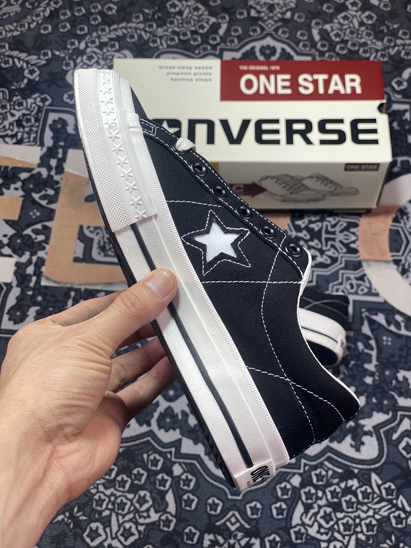 Nissan ONE STAR returns from its glory days CONVERSE 2023SS TIMELINE ONE STAR J VTG CANVAS Nissan Black Canvas